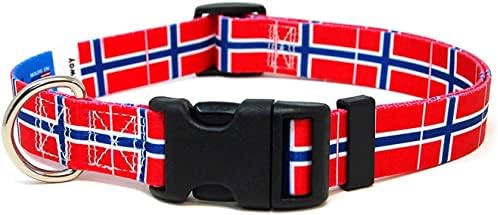 צווארון כלבים של נורווגיה | דגל נורווגיה | אבזם שחרור מהיר | מיוצר ב- NJ, ארהב | לכלבים קטנים